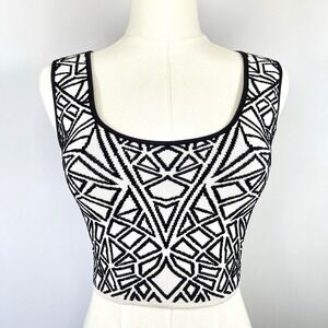 RVN Womens Jacquard 3D Textured Stretch Crop Top S B/W Concert Festival Clubwear